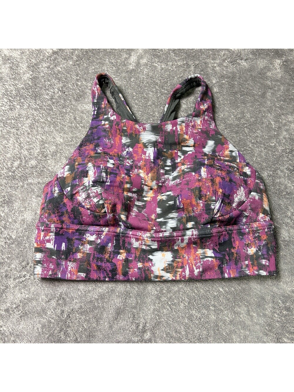 Lululemon Wunder Train Longline Sports Bra Size 8 Purple Black Abstract Print